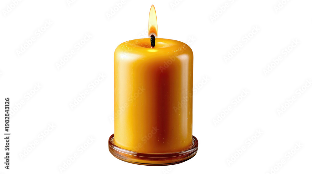 Obraz premium Candlelight Reverie: A solitary candle emits a warm, inviting glow, casting dancing shadows and symbolizing hope, serenity, and the tranquil moments.