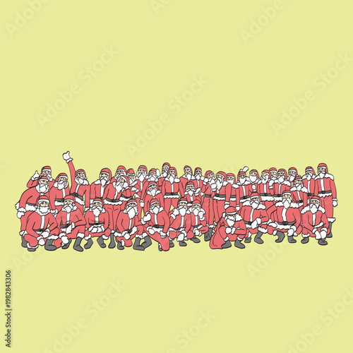 group of Santa Claus together illustration vector hand drawn isolated on yellow background