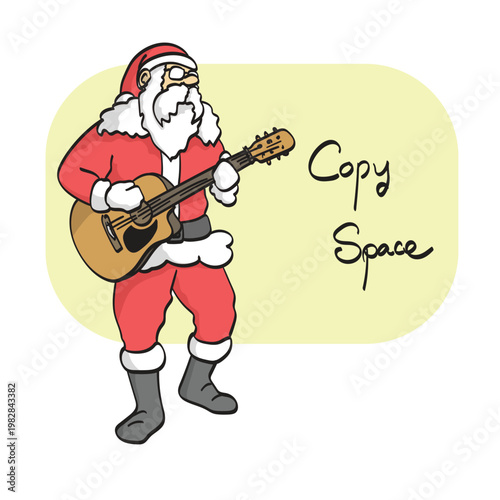 Santa Claus playing an acoustic guitar with copy space illustration vector isolated on white background