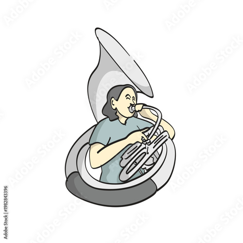 man playing a sousaphone illustration vector isolated on white background