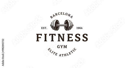 Barcelona fitness gym logo with dumbbell and athletic text