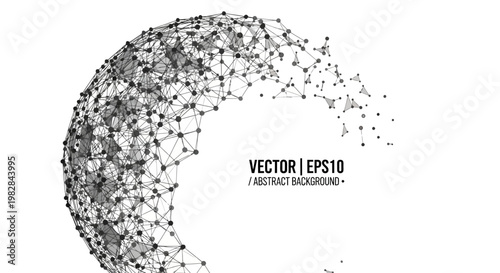 A visually striking abstract illustration of a crescent shape formed by numerous small dots and lines on a plain white background for design purposes.