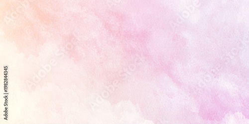 Soft pink and peach watercolor background with white clouds and gradient effect for design and decoration