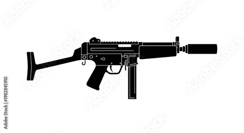 Silhouette of a Suppressed Submachine Gun, MP5 Style, Tactical Weapon
