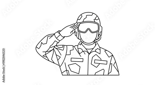 Soldier Saluting in Camouflage Uniform and Helmet, Military Service, Respect, Patriotism