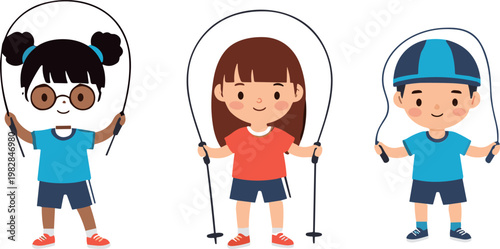Children Jumping Rope Icon Set for Fun, Fitness, Outdoor Play, and Physical Activity Concepts