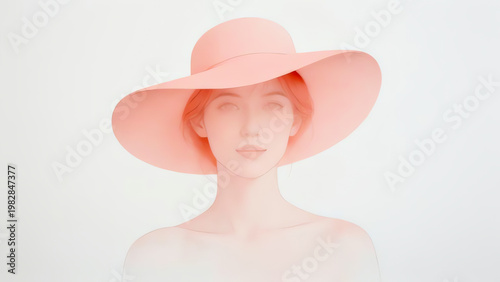 Minimalist Portrait: An affable silhouette in salmon and shadow against a paper-white void.
