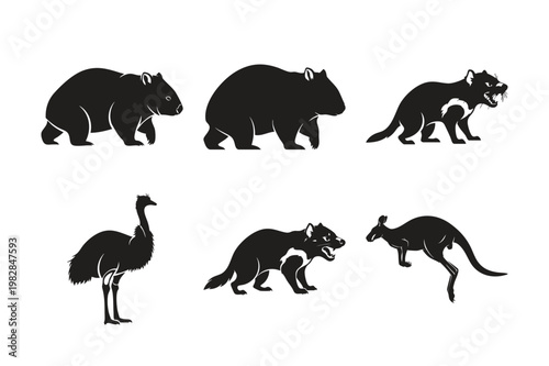 Australian animal wildlife silhouette set bundle native fauna icons.