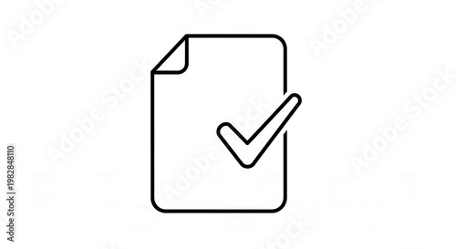 A simple black and white icon of a document with a checkmark