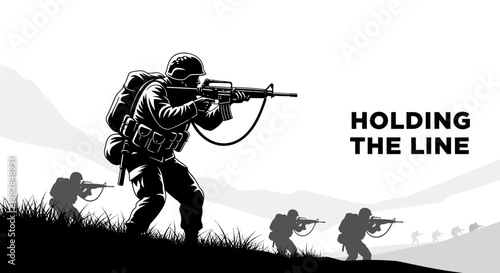 Soldiers Advancing in Formation, Holding the Line, Military Operation, Combat Scene