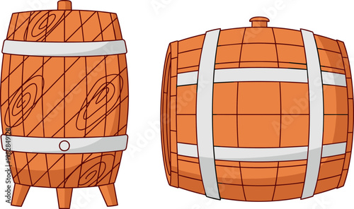 Wooden Barrel Icon Set for Beverage, Aging, Storage, Craftsmanship, and Vintage Concepts