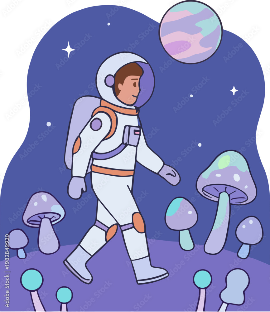 Fototapeta premium Astronaut exploring planet illustration