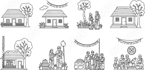 Minimalist animal icons set, black silhouette wildlife symbols, 8 vector elements featuring deer rabbit and livestock, nature conservation and ecology graphics