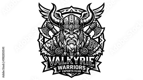 Viking warrior mascot illustration depicts a fierce battle scene