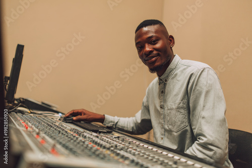 portrait of adventurous traveler with backpack standing against pale sky