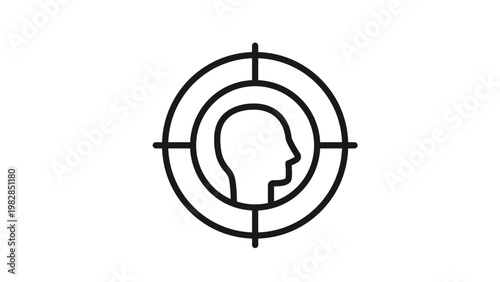 Target human head silhouette vector icon illustration. Crosshair focusing on a person profile. Concept for target audience, recruitment, goal setting, marketing strategy, and headhunting.