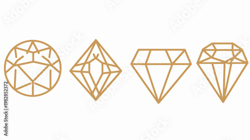 A set of four diamond shapes rendered in a minimalist, golden outline style on white background