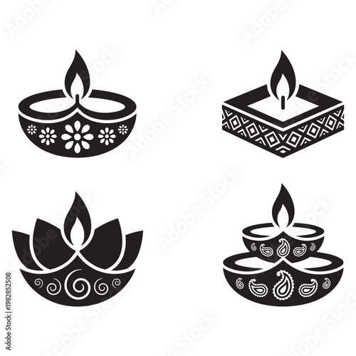 Black and white diya lamp designs.