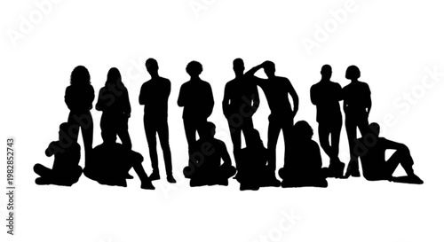 Group of silhouetted travelers with luggage in a line formation isolated on transparent background, Vector