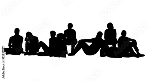 Group of people sitting together in a relaxed outdoor gathering isolated on transparent background, Vector