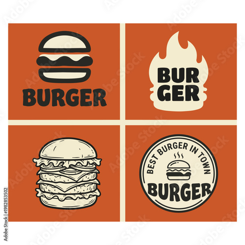 Variety of Burger Logos and Icons vector illustration