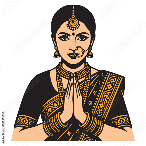 Indian Woman Wearing Traditional Attire vector illustration
