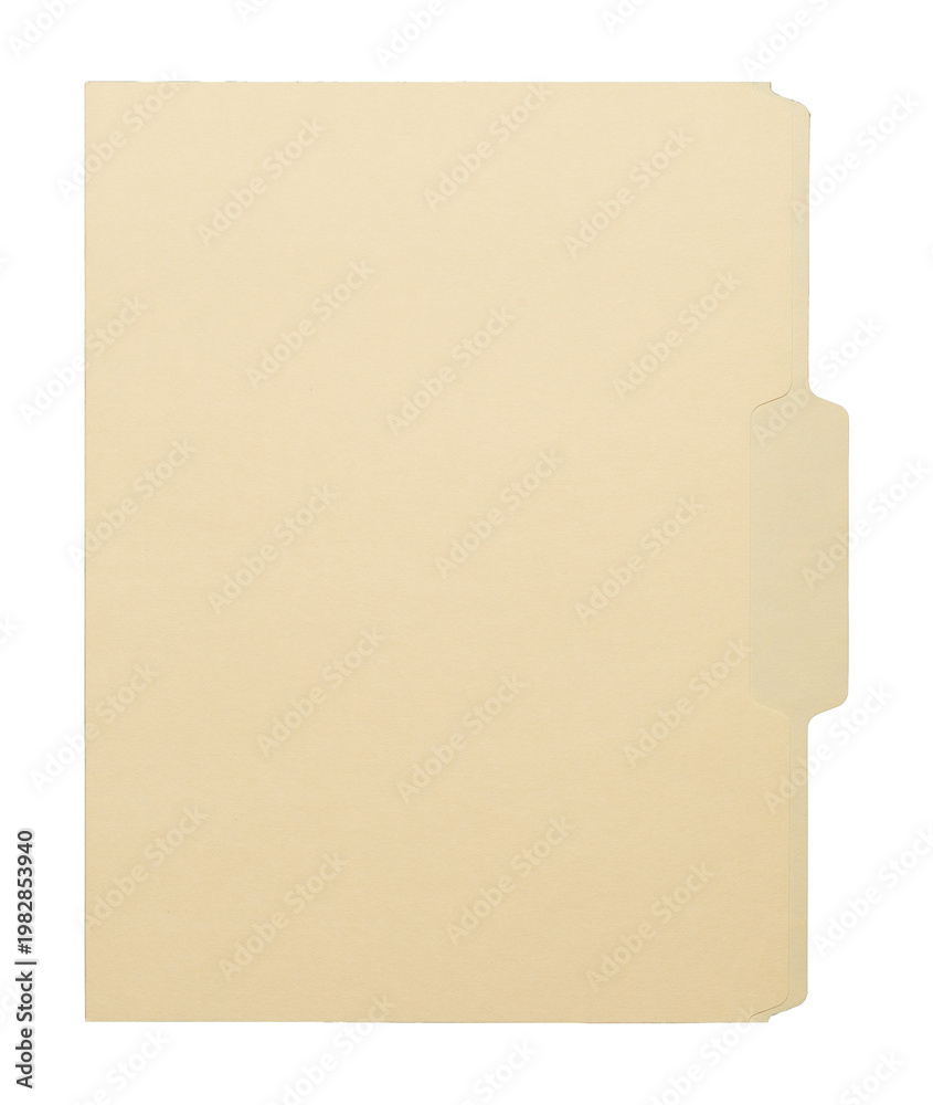 Fototapeta premium Manila craft folder with cut tab isolated on transparent background. Paper case archive for cold case file element design creation.