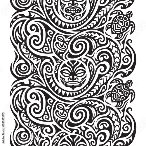 Traditional Maori tribal face designs.