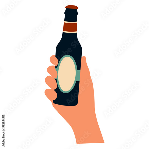 Hands Holding Beer in Celebration. Flat Vector Illustration.