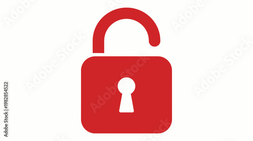 Red unlocked padlock icon with a white keyhole on a plain white background, symbolizing security, access, or freedom in digital and physical contexts.