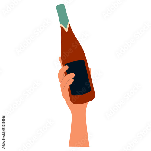 Hands Holding Beer in Celebration. Flat Vector Illustration.