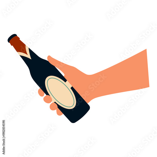 Hands Holding Beer in Celebration. Flat Vector Illustration.