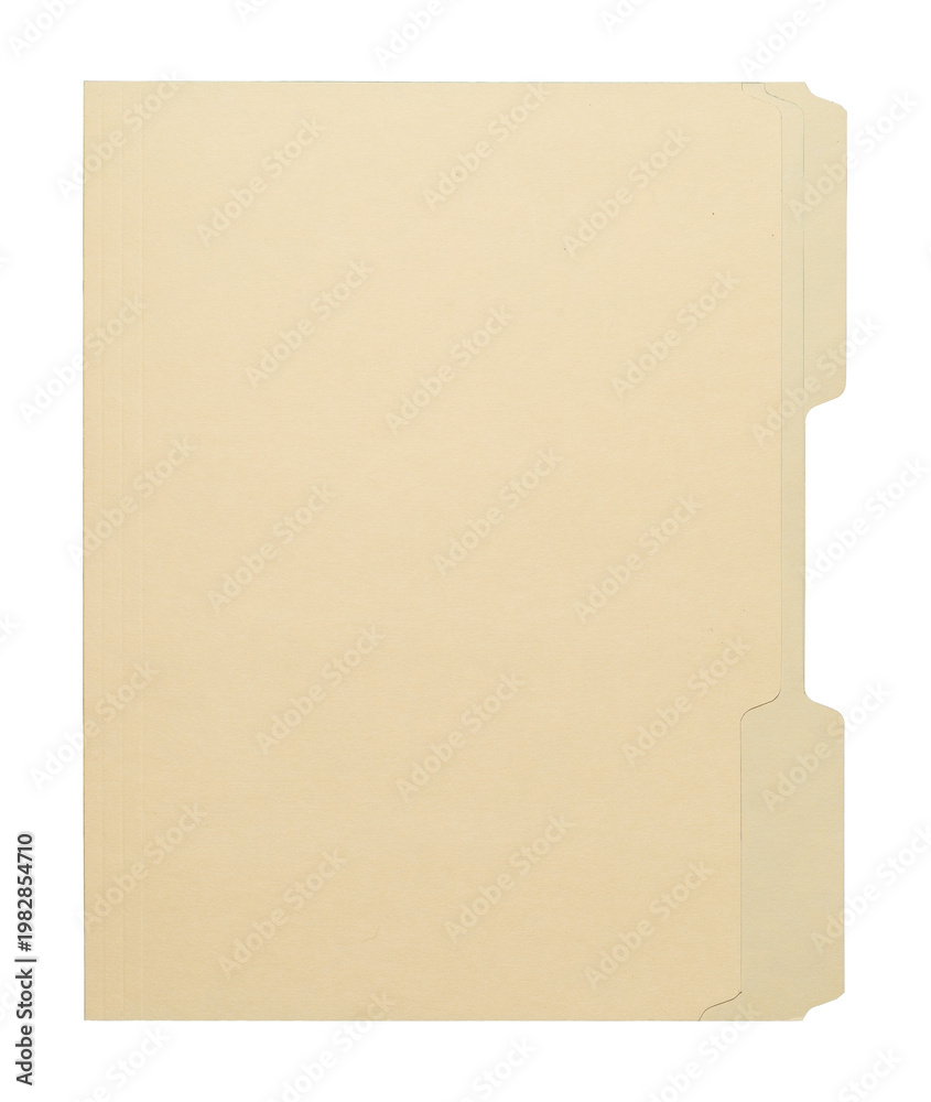 Fototapeta premium Manila craft folder with cut tab isolated on transparent background. Paper case archive for cold case file element design creation.