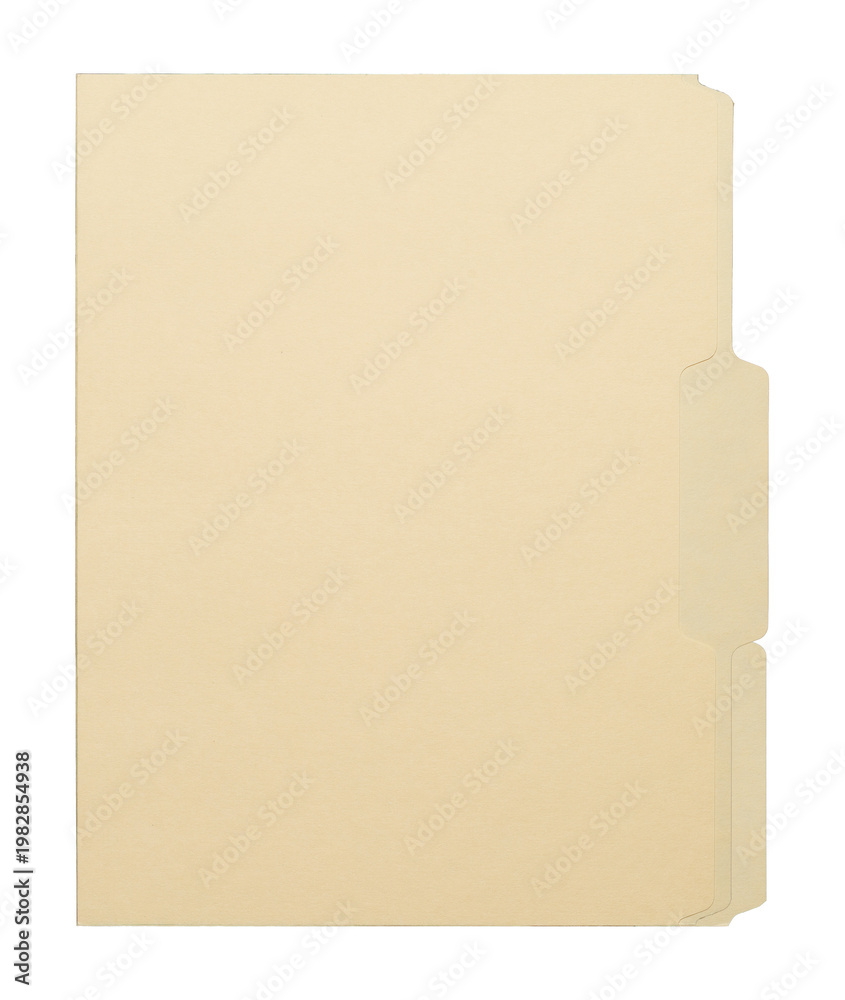 Fototapeta premium Manila craft folder with cut tab isolated on transparent background. Paper case archive for cold case file element design creation.