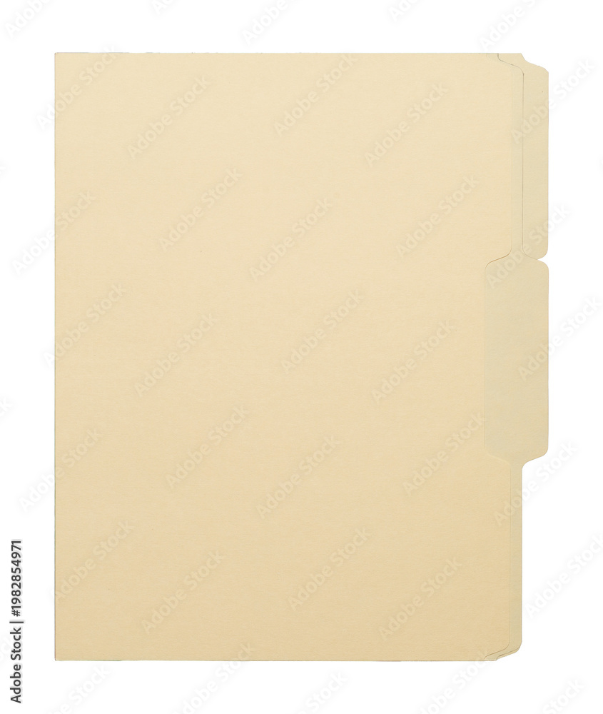 Fototapeta premium Manila craft folder with cut tab isolated on transparent background. Paper case archive for cold case file element design creation.