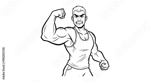 Muscular man flexing bicep in tank top illustration
