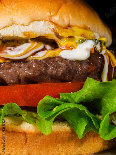 Close up of delicious hamburger