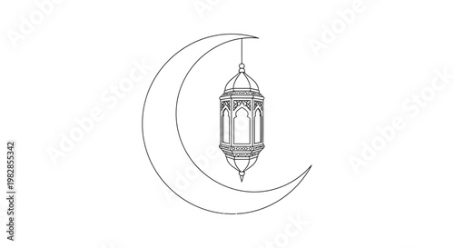 Crescent moon with hanging lantern illustration