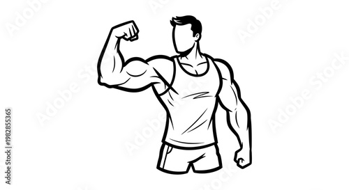 Muscular man flexing bicep bodybuilder illustration