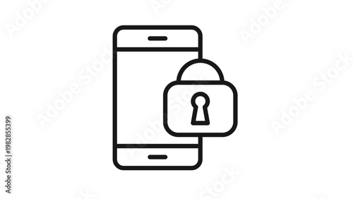 Photos Black vector icon of a smartphone with a padlock symbol, representing mobile security, data protection, privacy, and cybersecurity