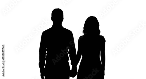Silhouettes of a couple holding hands closely together isolated on transparent background, Vector