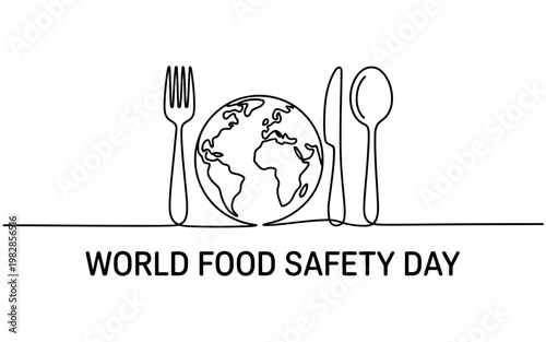 A line drawing of utensils and a globe celebrating World Food Safety Day