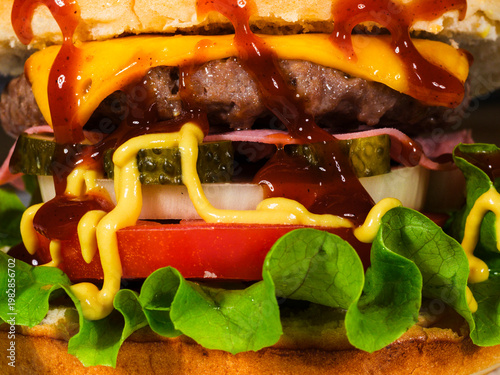 Delicious cheeseburger served with rich toppings