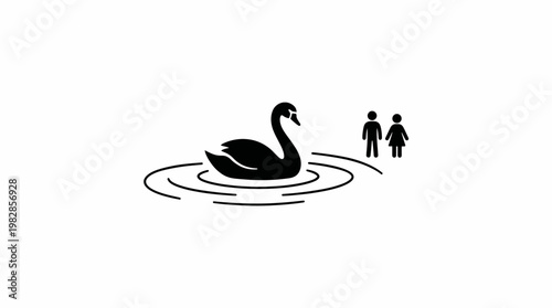 Minimalist Swan on Water with People Icons