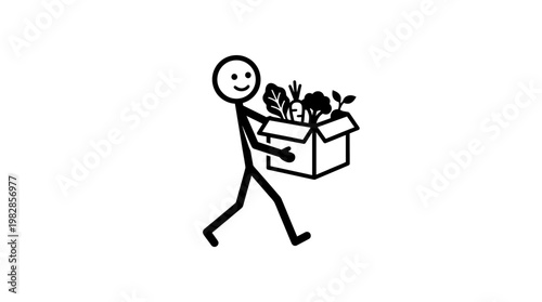 Stick Figure Carrying a Box of Fresh Vegetables