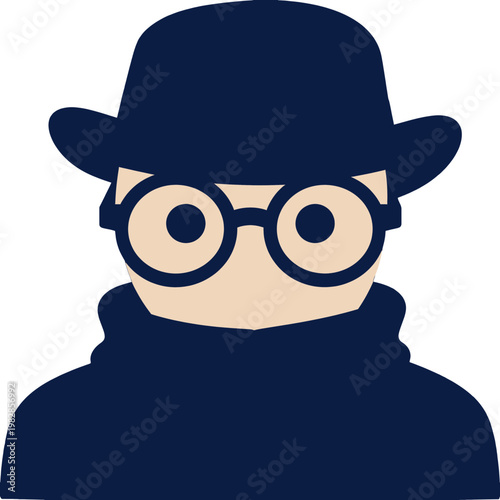 Detective Wearing Bowler Hat and Glasses Icon