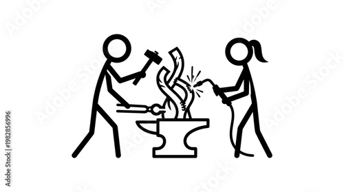 Blacksmiths Working Together on Metal Sculpture