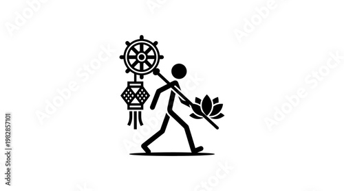 Minimalist Stick Figure with Buddhist Symbols