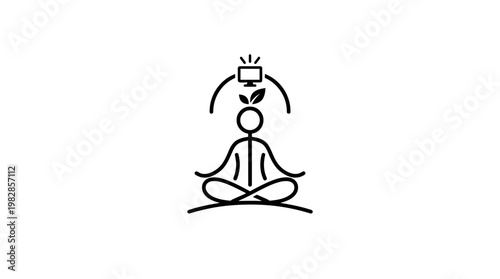 Meditating Human with Tech and Nature Elements