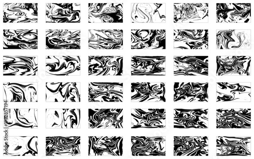 Artistic Black and White Sump Print Backgrounds with Swirling Details. Big Collection of Ebru Liquid Background.
